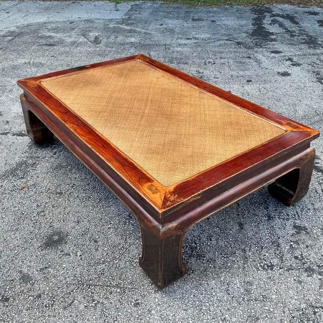 Asian Vintage Asian Elm Seagrass Ming Coffee Table For Sale - Image 3 of 10