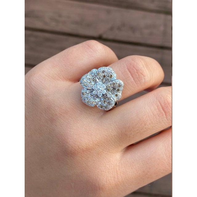 Metal The Dallas: Signed Flower Ring set with Brown and White Diamonds For Sale - Image 7 of 9