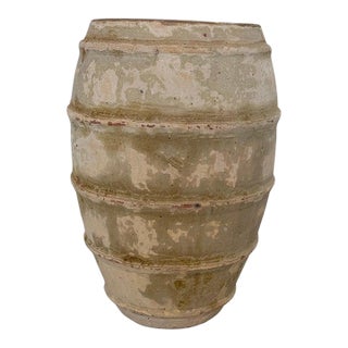 Vintage Barrel Form Terracotta Planter - Ribbed Olive Jar For Sale