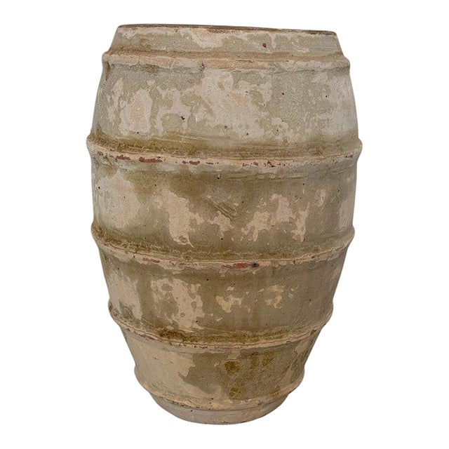 Vintage Barrel Form Terracotta Planter - Ribbed Olive Jar For Sale