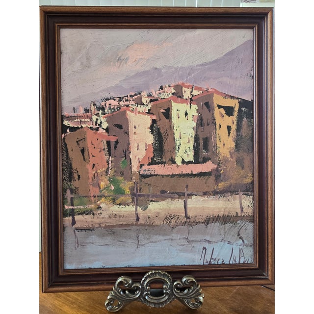 Vintage Original Impressionist Oil Painting Framed Signed Palette Knife Mediterranean Village Landscape For Sale - Image 9 of 9