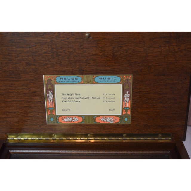 Mid 20th Century Swiss Reuge Music Box 3 Songs Inlaid Box With Key For Sale - Image 10 of 17