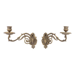 Pair of French Empire Style Brass Swing-Arm Wall Sconces For Sale