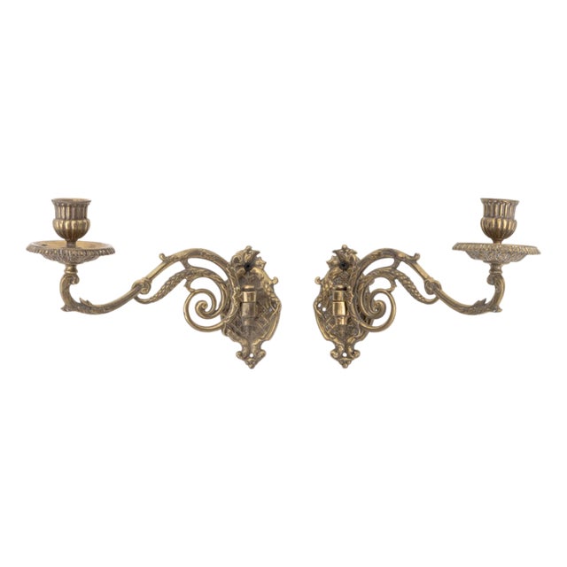 Pair of French Empire Style Brass Swing-Arm Wall Sconces For Sale