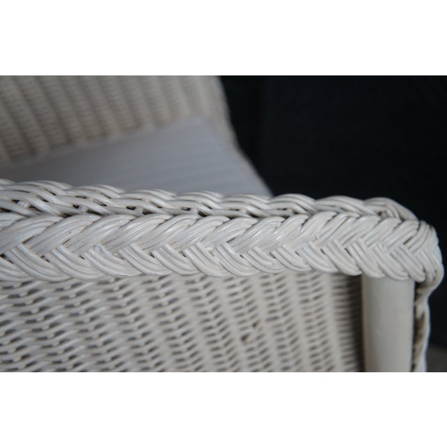 Late 20th Century 2 Wicker White Painted Boho Chic Cottage Farmhouse Patio Armchairs For Sale - Image 6 of 11