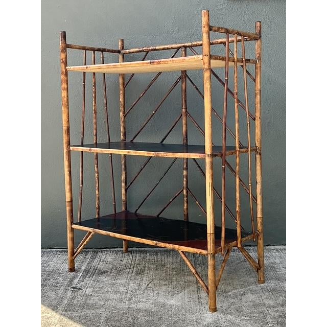 Late 20th Century Vintage Chevron Bamboo Painted Etagere For Sale - Image 5 of 12