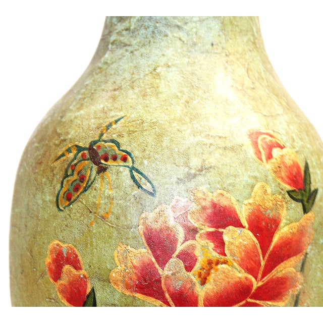 Olive Peony Vase Papier-Mâché Floral For Sale - Image 8 of 12