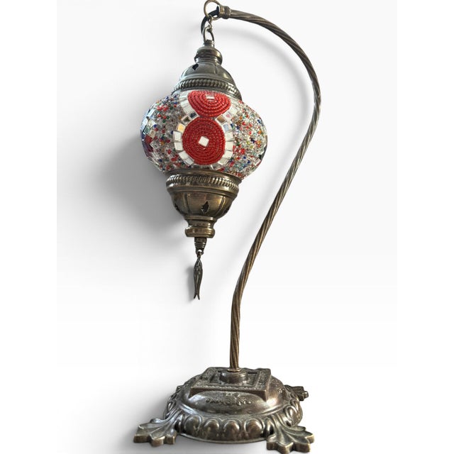 Turkish Turkish Mosaic Glass Table Lamp | Multicolor Handmade Glass & Ornate Bronze Base For Sale - Image 3 of 4