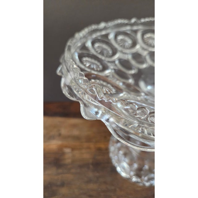Vintage Daisy & Button Clear Pressed-Glass Pedestal Compote For Sale - Image 9 of 15