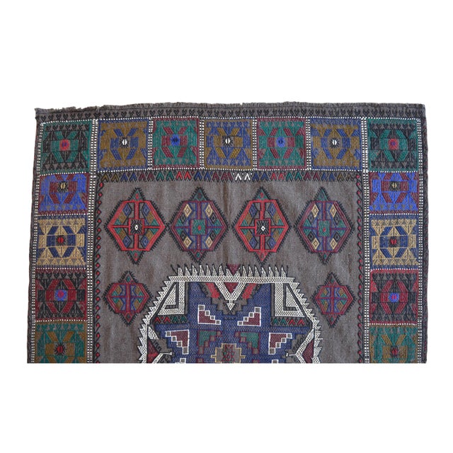 Charcoal Vintage Sofreh Aghd Wedding Spread, Embroidered Tablecloth, Unique Turkish Rug Table Decor 4x6 Ft Approx For Sale - Image 8 of 11