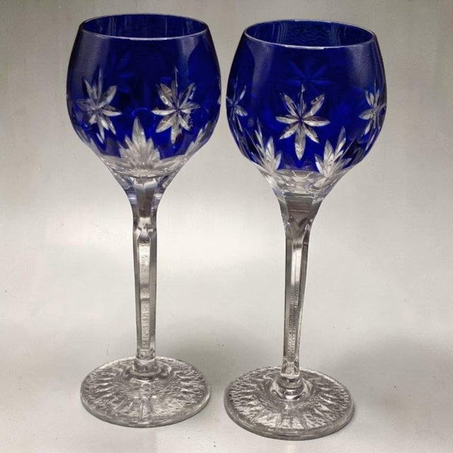 Mid-Century Modern 1980s Horst Belda Stars of Midnight German Cobalt Cut Crystal Wine Glasses - Set of 4 For Sale - Image 3 of 5