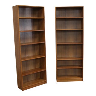 Pair of Danish Modern Mobler Teak Tall Bookcases 83" For Sale