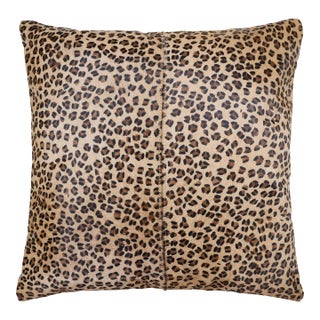 Luxury Leopard Print Genuine Cowhide Throw Pillow 18x18 | Handmade Hair-on Leather Cushion For Sale