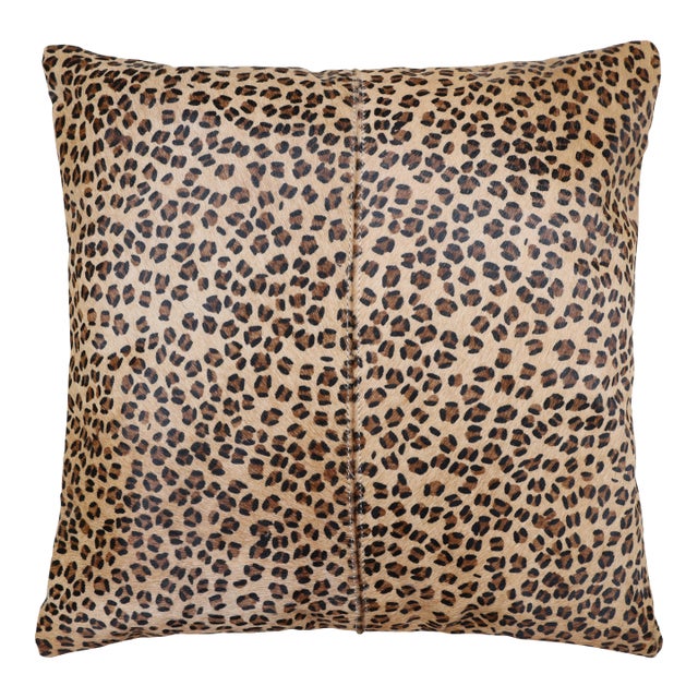 Luxury Leopard Print Genuine Cowhide Throw Pillow 18x18 | Handmade Hair-on Leather Cushion For Sale
