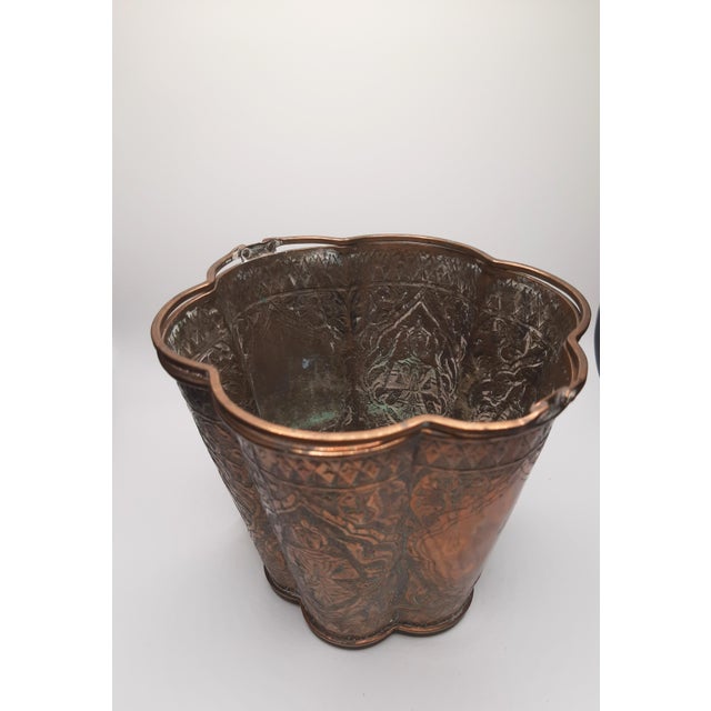 Indian 19th C Repousse Copper Nepal Scallop Bucket For Sale - Image 3 of 15