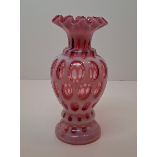 Victorian Victorian Cranberry Opalescent Coin Spot Vase Northwood Glass 6" Ruffled Rim Antique Eapg For Sale - Image 3 of 18