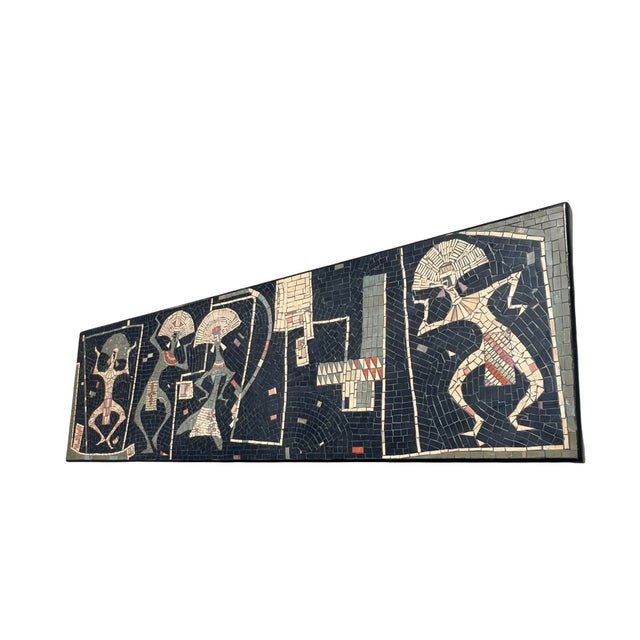 Black Vintage Mid Century Modern Large Rare Aztec Mosaic Tile Art Coffee Table Wall Art Brass For Sale - Image 8 of 12