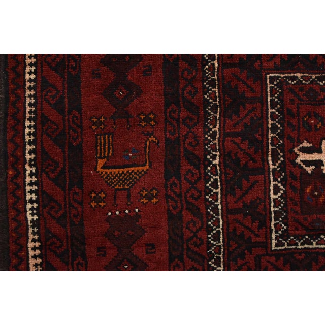 Red Baloch Rug 3’9” X 6’7” Red Wool Vintage Tribal Hand-Knotted Oriental Carpet For Sale - Image 8 of 13