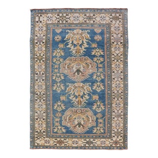 Vintage Turkish Oushak Rug With Large Medallion Design on a Blue Field 4'8 X 7'2 For Sale