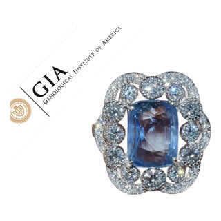 GIA Natural 9.66CTS VS F Diamond No Heat Blue Sapphire 750 18K Gold Cocktail Ring, size 6.5 For Sale