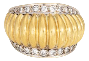 80s Vintage Fluted Dome Ring Size 8.5 Diamond 18k Yellow Gold Wide Band Jewelry