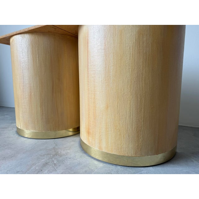 1980’s Karl Springer Style Grasscloth and Brass Dining Table For Sale - Image 11 of 12