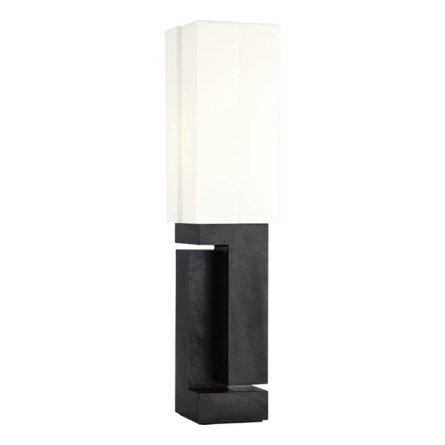 Kelly Wearstler by Visual Comfort Signature Nucleo 27" Table Lamp in Museum Black with Linen Shade For Sale