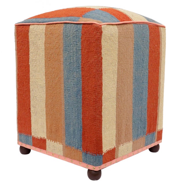Modern Handmade Kilim Upholstered Ottoman For Sale - Image 9 of 9