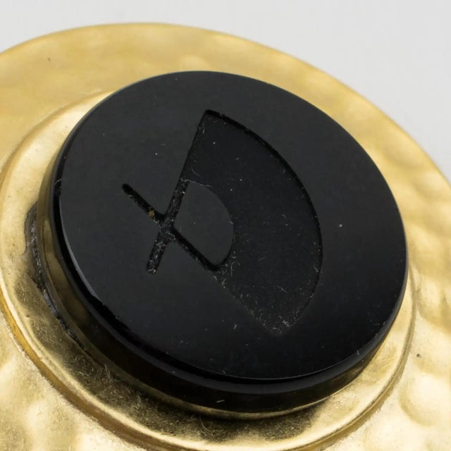 Karl Lagerfeld Paris Gilt Metal Clip Earrings with Black Intaglio For Sale In Atlanta - Image 6 of 8