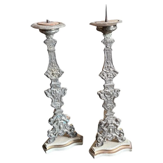 A pair of 18th-century Louis XVI metal covered wood Sicilian torchères exquisite examples of the neoclassical style,...