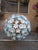Large Brass Pendant Lamp with White and Blue Murano Glass Flowers For Sale - Image 9 of 9