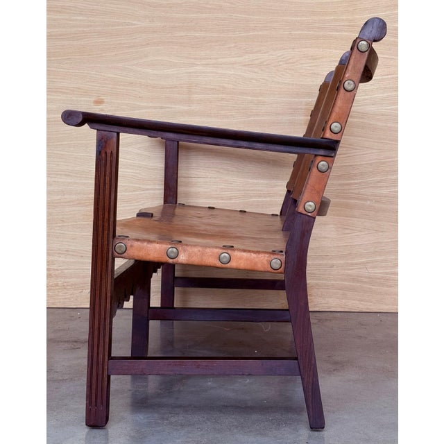 Brown Walnut Leather Brown Spanish Sofa, Bench 18th Century Baroque Cordoba Ironwork For Sale - Image 8 of 18