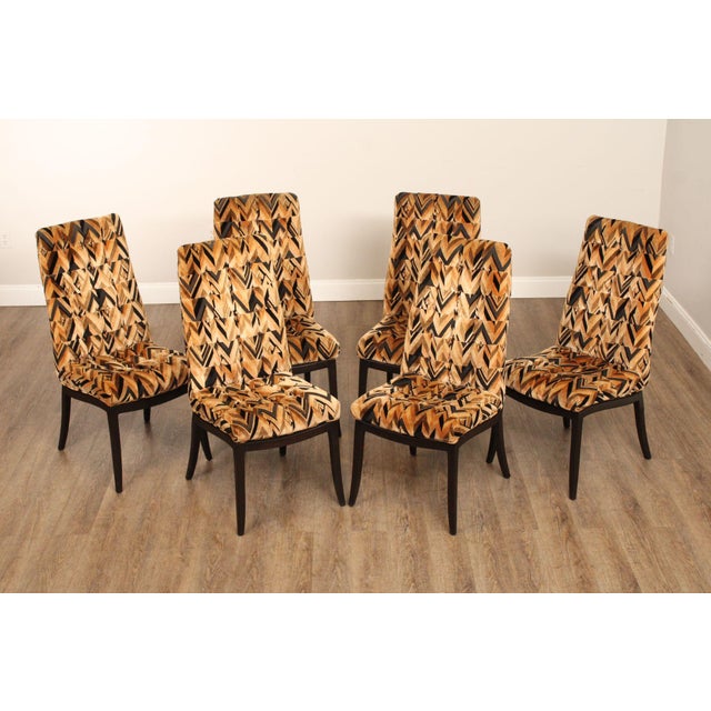 High Quality American Made Set Of Six Upholstered Dining Chairs By Custom Craft Inc. Featuring High Backs And Seats In...