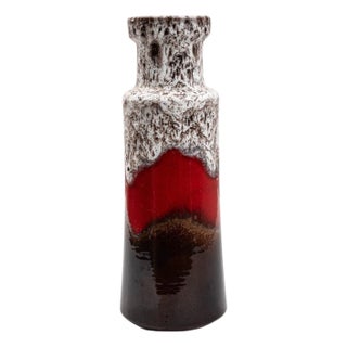 1960s German "W. Germany" Ceramic Vase Red White Brown For Sale