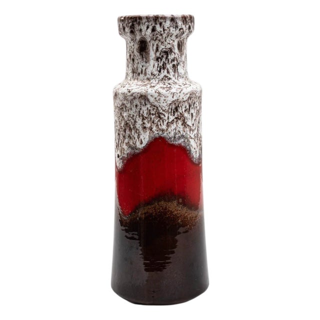 1960s German "W. Germany" Ceramic Vase Red White Brown For Sale