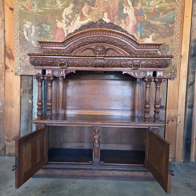 Late 19th Century Heavily Carved Oak Baroque Revival Sideboard Server With 2 Doors & 2 Drawers For Sale - Image 4 of 18