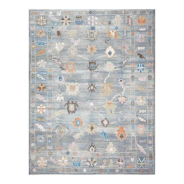 21st Century Turkish Oushak Wool 9x12 Slate Blue & Ivory Handmade Area Rug #a.c.201 For Sale