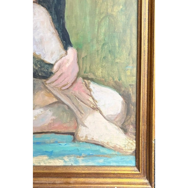Blue Early Oil Painting - Portrait of a Sitting Girl For Sale - Image 8 of 9
