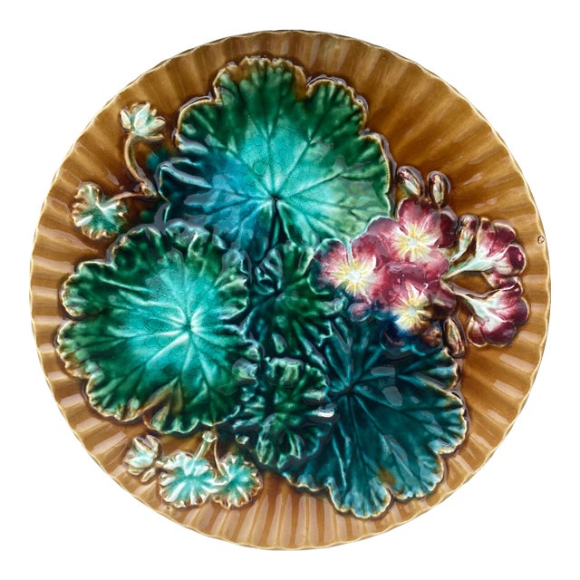 Majolica Leaves & Flowers Plate Clairefontaine, Circa 1890 For Sale