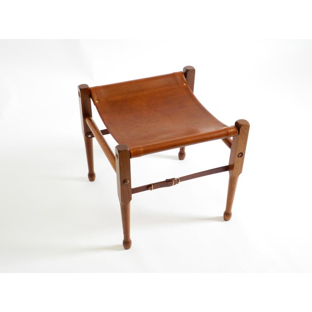 Vintage Safari Stool with Teak Frame and Saddle Leather, 1990s For Sale - Image 3 of 18