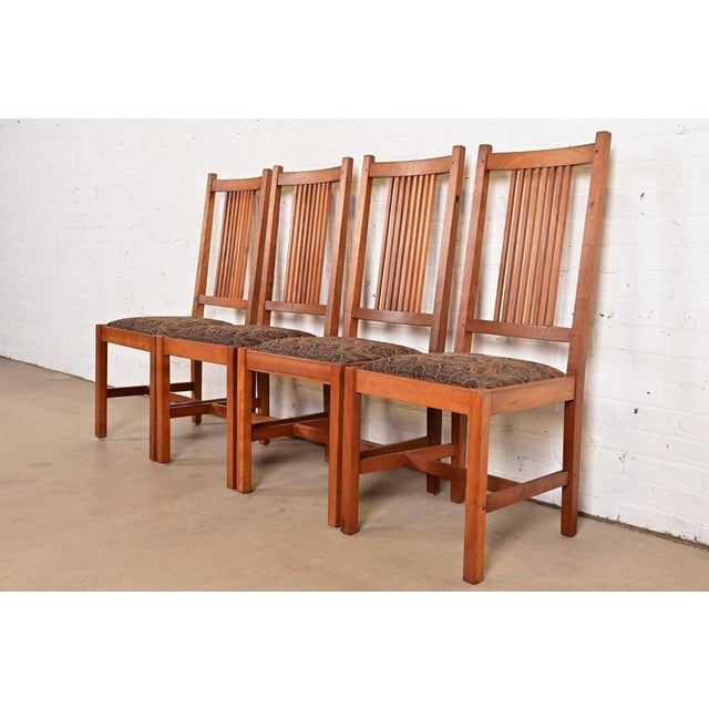 L. & J.G. Stickley, Inc. Stickley Mission Arts & Crafts Cherry Wood Spindle Back Dining Chairs, Set of Four For Sale - Image 4 of 14