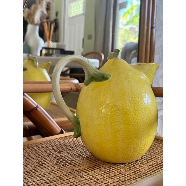 1960s 1960s Portuguese Majolica Lemon Pitcher — Caldas Da Rainha Region Pinheito Style, Unsigned | Hand-Painted Ceramic For Sale - Image 5 of 9