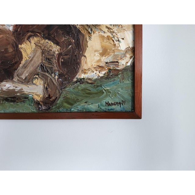 Vintage Mid-Century Modern Still Life Mushroom Painting by Swedish Artist Marianne Bos Mareng 1971 For Sale In Orlando - Image 6 of 12