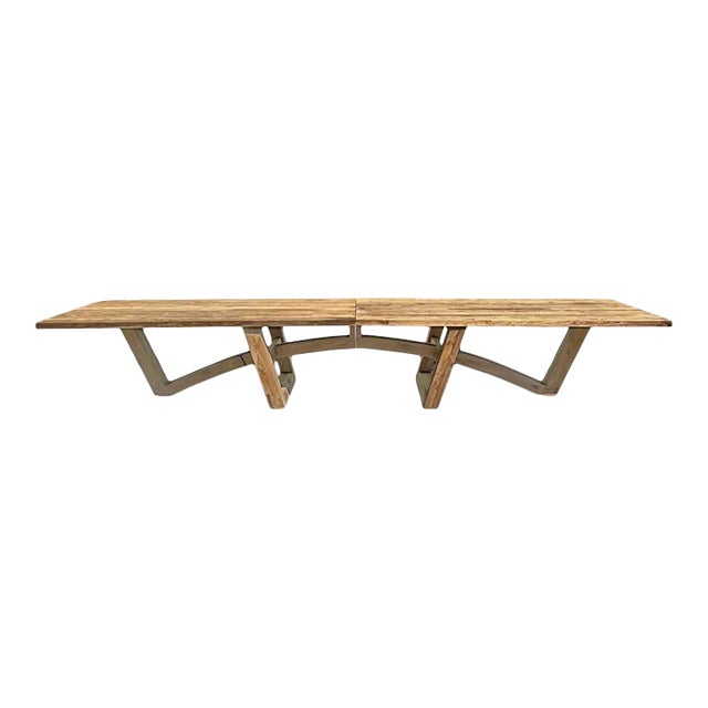 Vintage XL Teak Bow Trestle Outdoor Dining Table For Sale