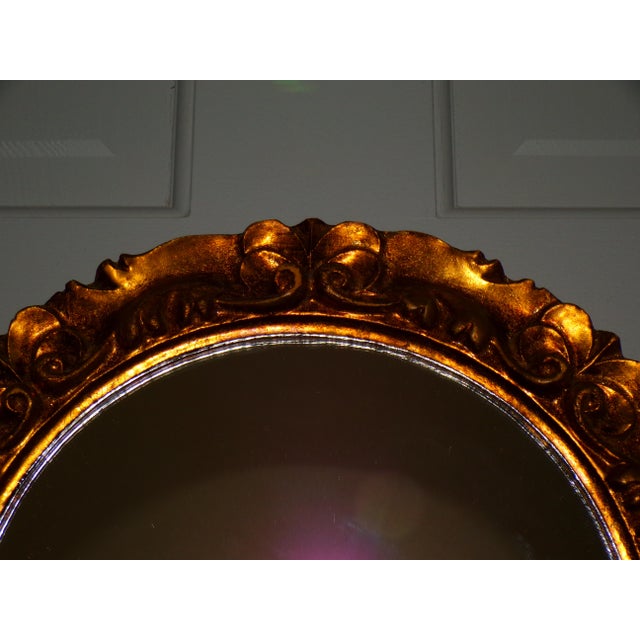 Gold Vintage Italian Florentine Gilded Gesso Round Mirror Fleur De Lis For Sale - Image 8 of 11