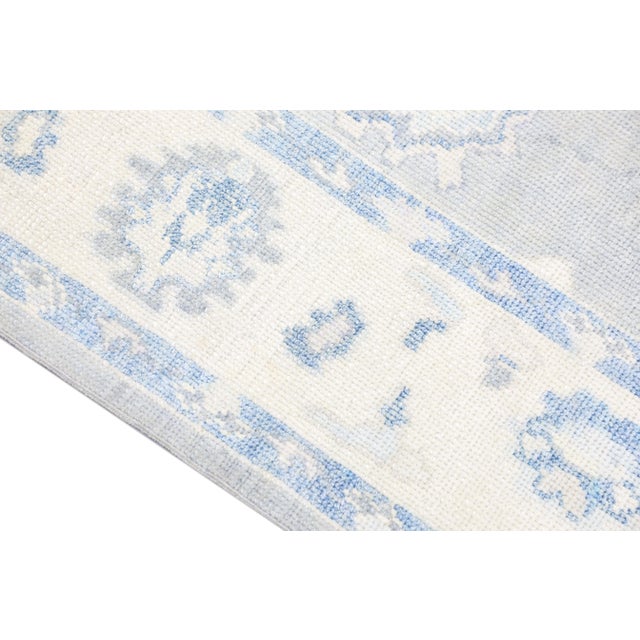 Ivory Turkish Oushak Rug Blue Ivory Handwoven Wool Runner 5'9" X 16'3" For Sale - Image 8 of 9