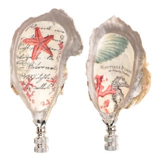Seafarer's Oyster Shell Lamp Finials in Silver - a Pair For Sale