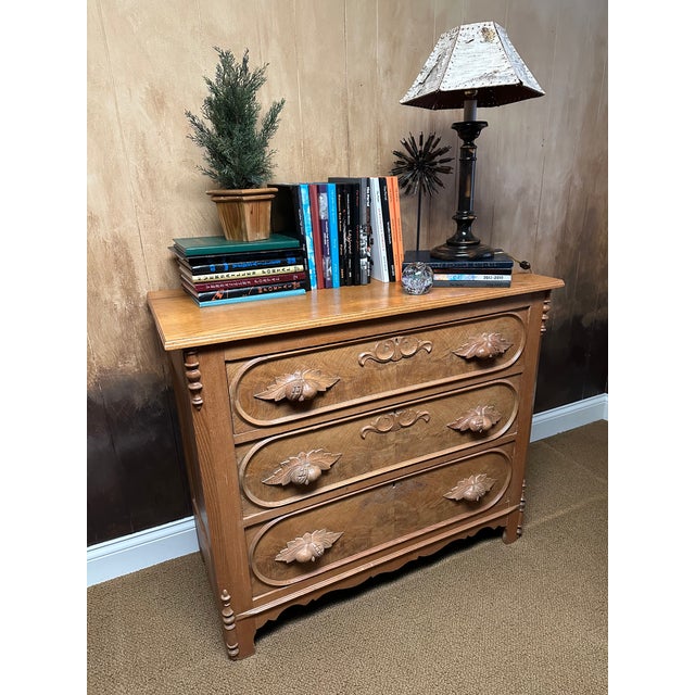 Vintage Chest With Original Appliqués and Pear Carved Handles, Racetrack Molding Drawers For Sale - Image 12 of 12