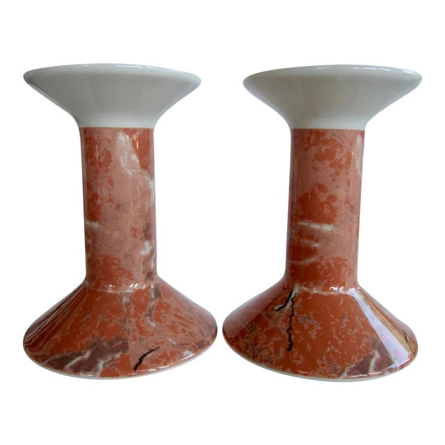 1990s Villeroy & Boch Siena Candle Holders Candlestick Sienna Marble Pattern - a Pair For Sale