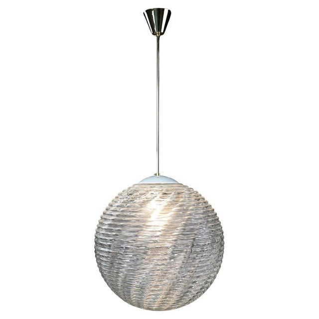 Mid-Century Modern Brass and Pattern Glass Pendant, Prague, 1960s For Sale - Image 14 of 14